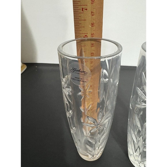 New‎ Gorham Full Lead Crystal Floral Majesty Matching Vases X 2 Bud 6x2" - Picture 8 of 9